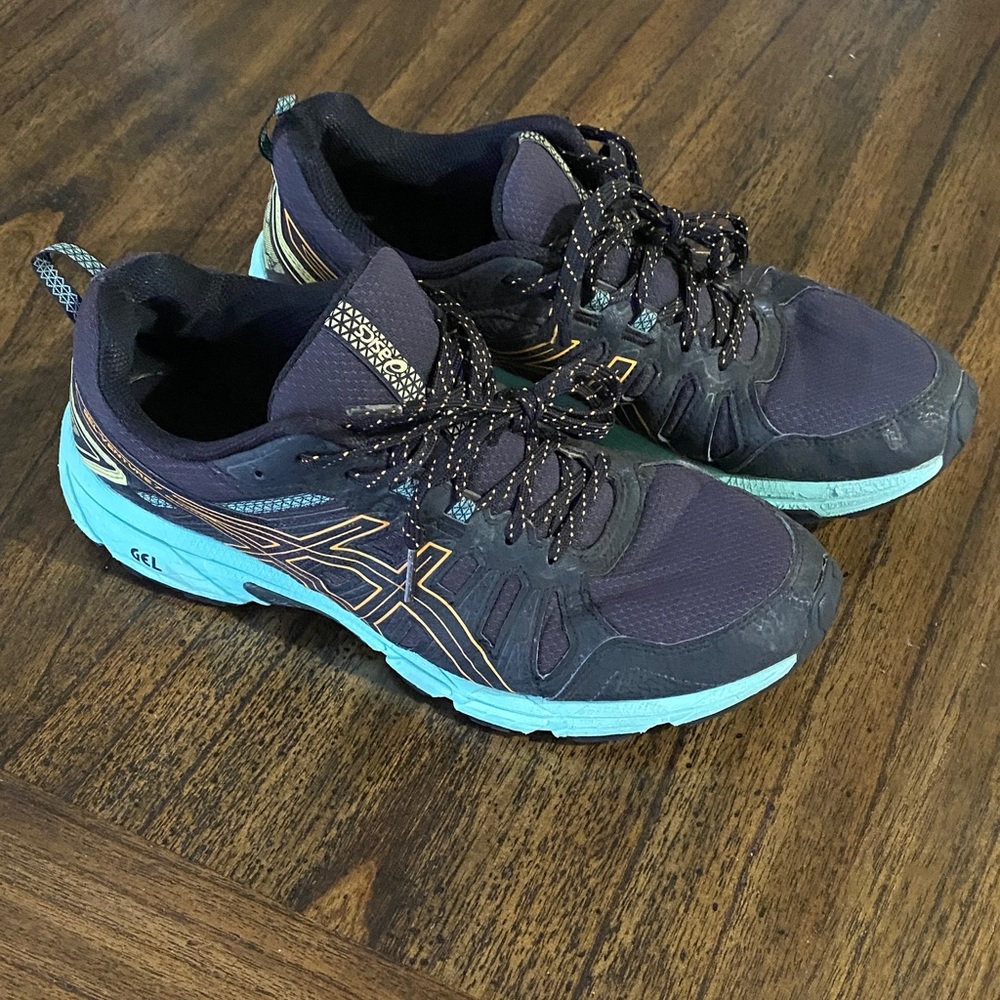 ASICS GEL-VENTURE 7 Running Womens Size 10.5 Black Orange Pop Trail Sneakers